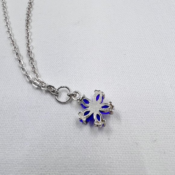 Blue Cats Eye Flower Charm Shiny Silver Tone 9” Bracelet / Anklet - Picture 4 of 6